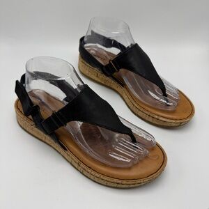 Born Thong Cork Sandal Women’s Size 9 Black Leather Comfort Shoe